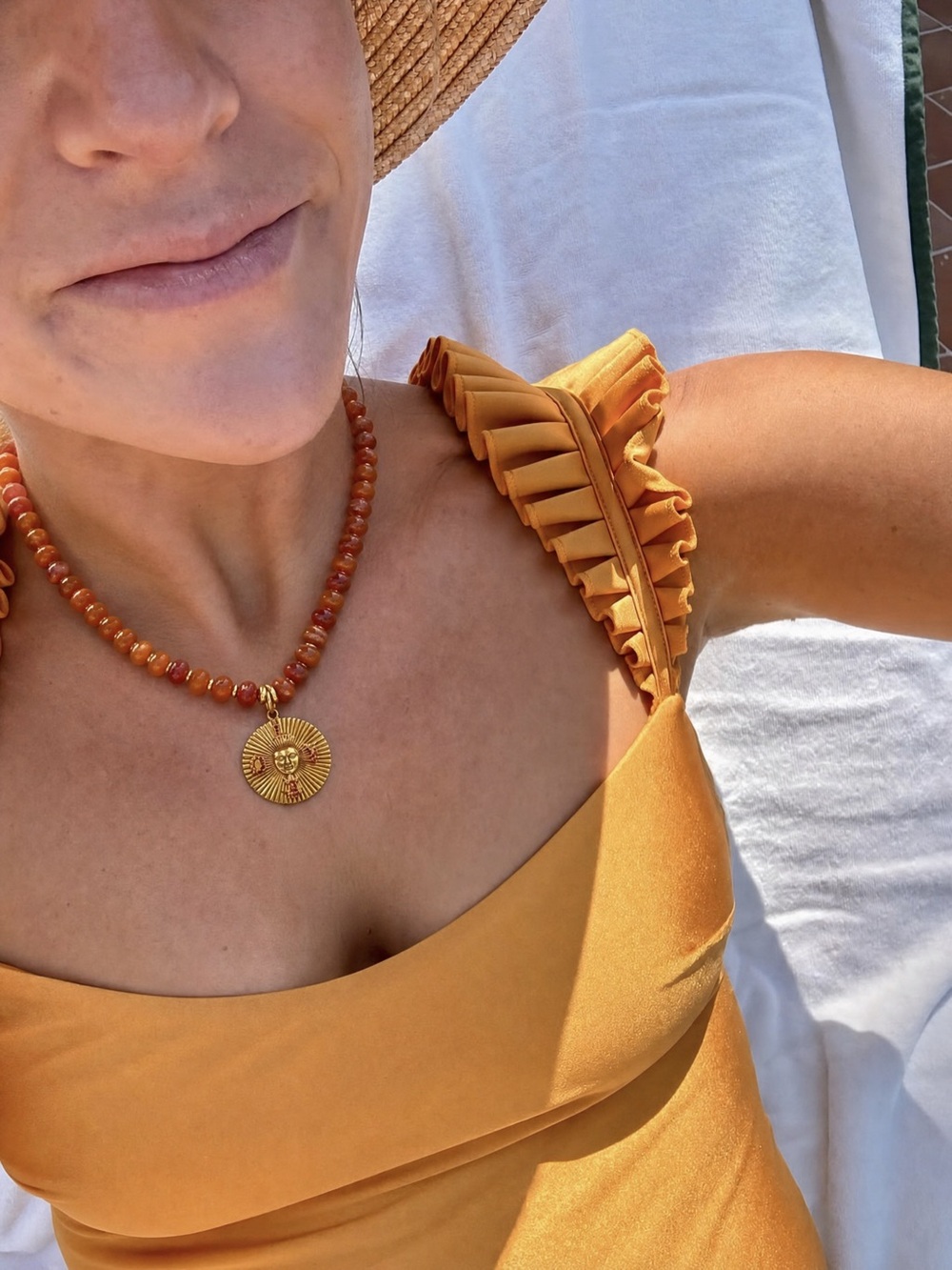 🧡Gold Sunburst Orange LOVE Pendant Necklace